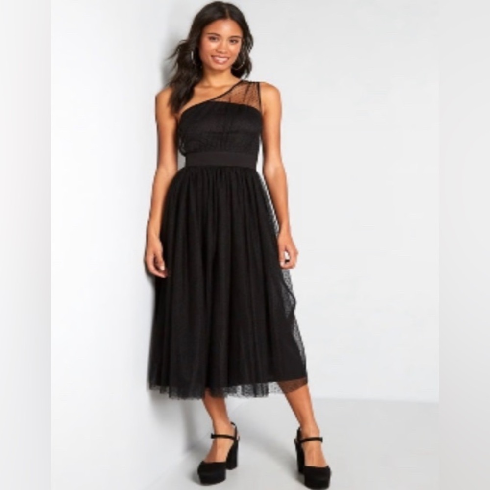 ModCloth One Shoulder Black Polka Dot Tulle Party Dress Size Small NWT